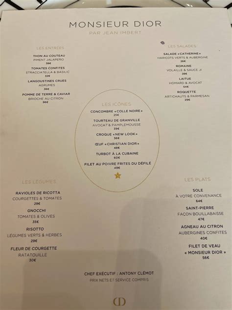 dior's restaurant menu